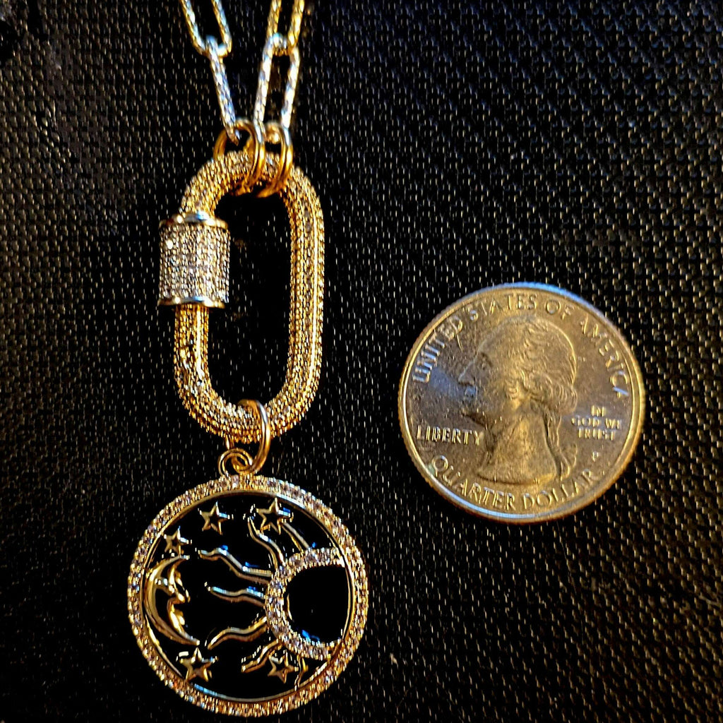 Black Enamel Celestial Pendant Carabiner Necklace, Gold/Silver - 20 inch