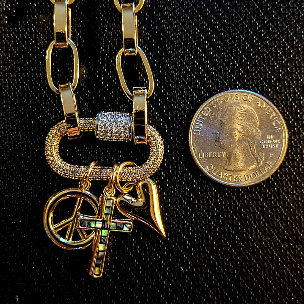 Peace & Love Carabiner Necklace, Gold - 20 inch