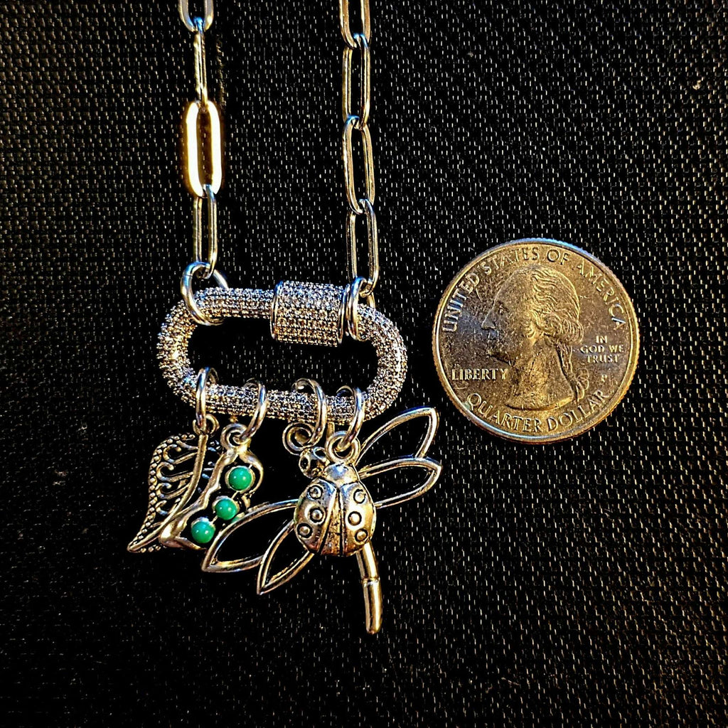 Large Dragonfly, Garden Friends Carabiner Necklace, Silver - 20 inch