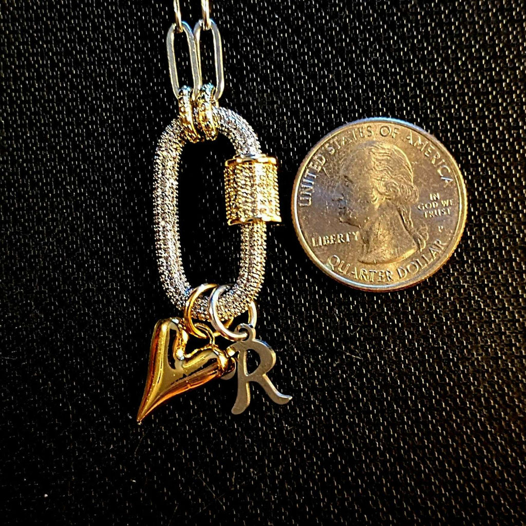 Silver Initial Heart Carabiner Necklace - 20 inch