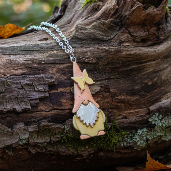 Boho Gnome Necklace, Silver