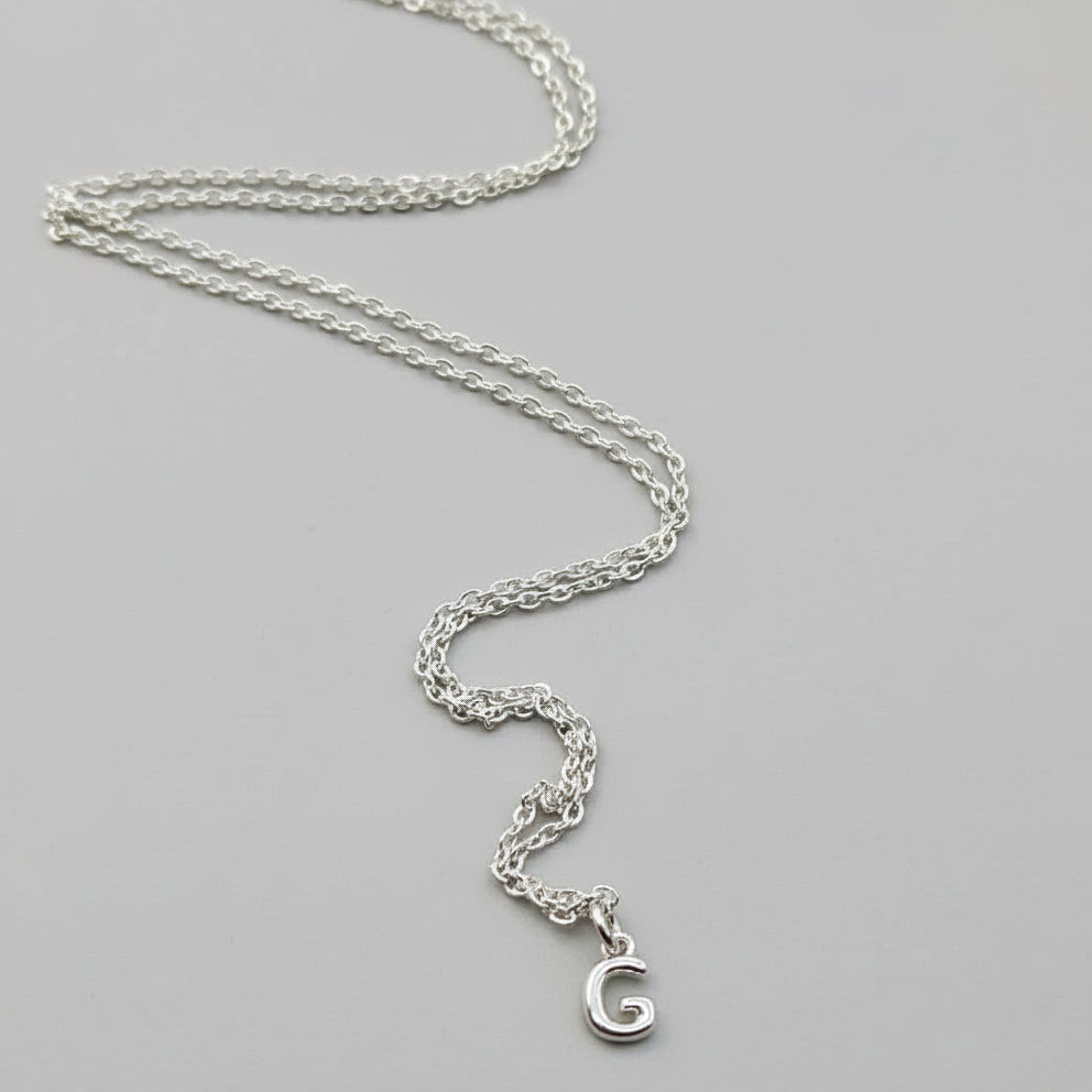 Mini Bubble Initial Necklace - Silver- 20 inch