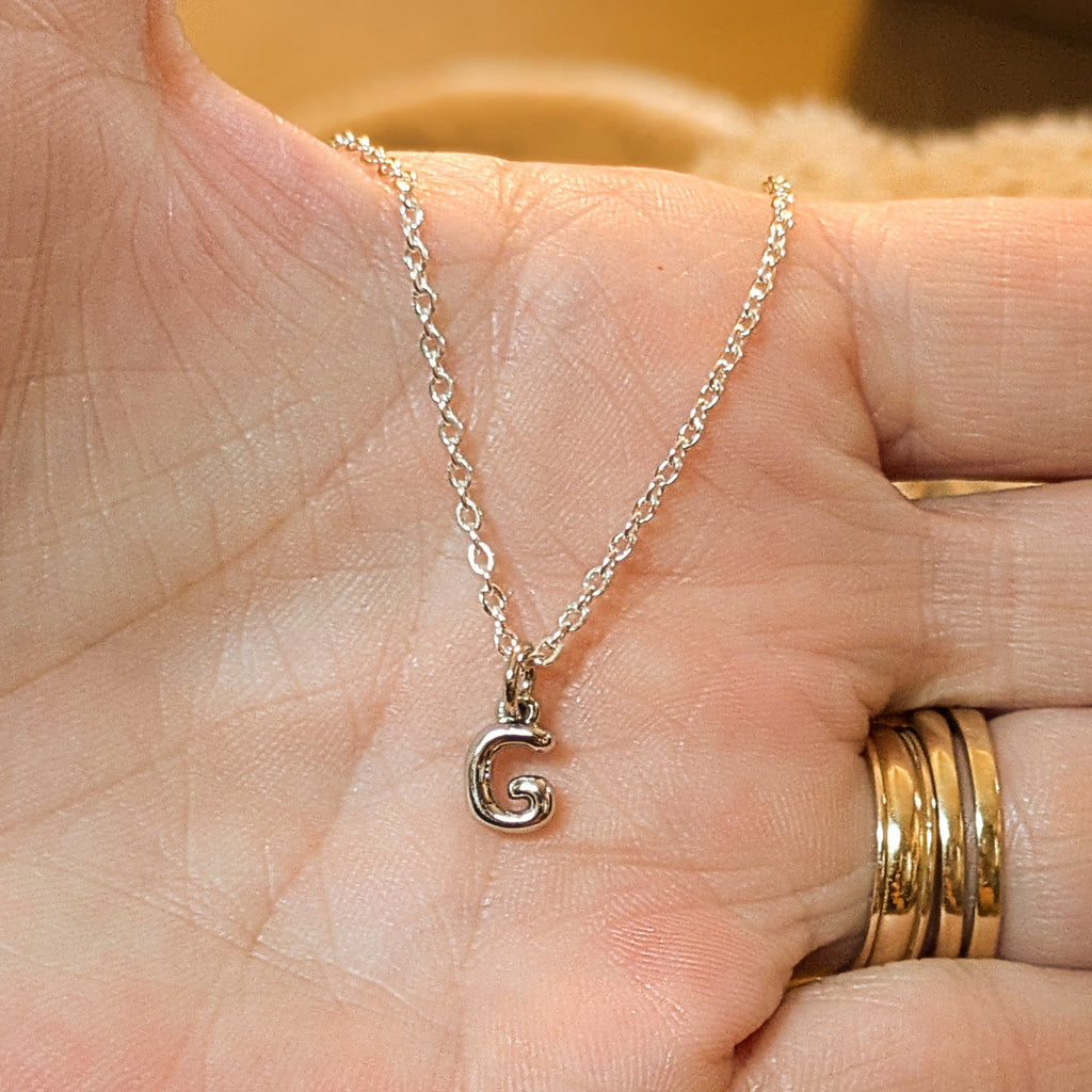 Mini Bubble Initial Necklace - Silver- 20 inch