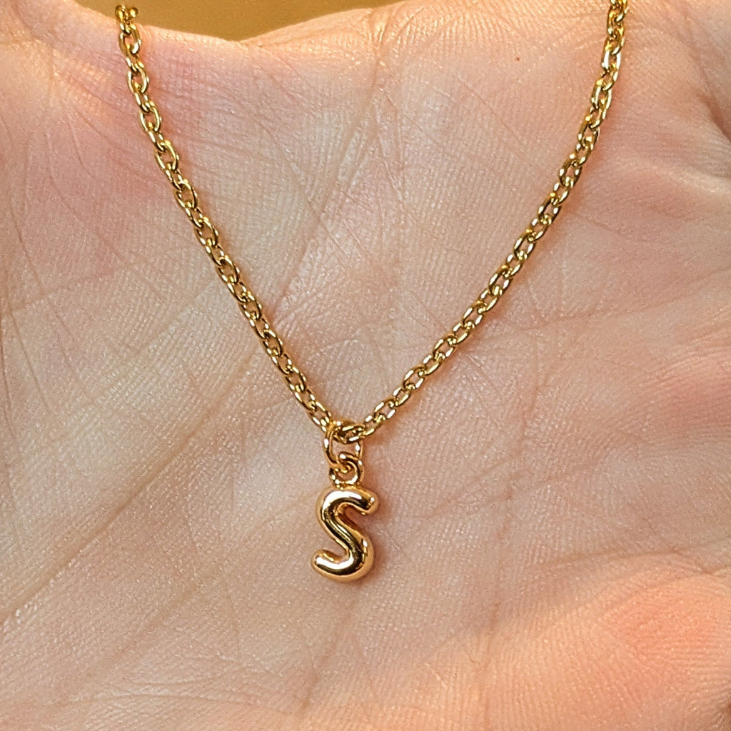 Mini Bubble Initial Necklace - Gold- 20 inch