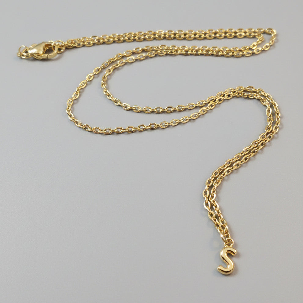 Mini Bubble Initial Necklace - Gold- 20 inch