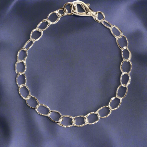 .925 Sterling Silver Hammered Oval Link Charm Bracelet Base - D.I.Y. - BUILD YOUR CHARM BRACELET!