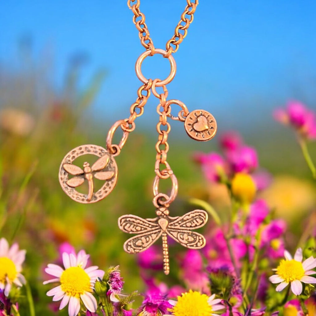 Dragonfly Copper Charm Keeper Necklace, 18-24 inch