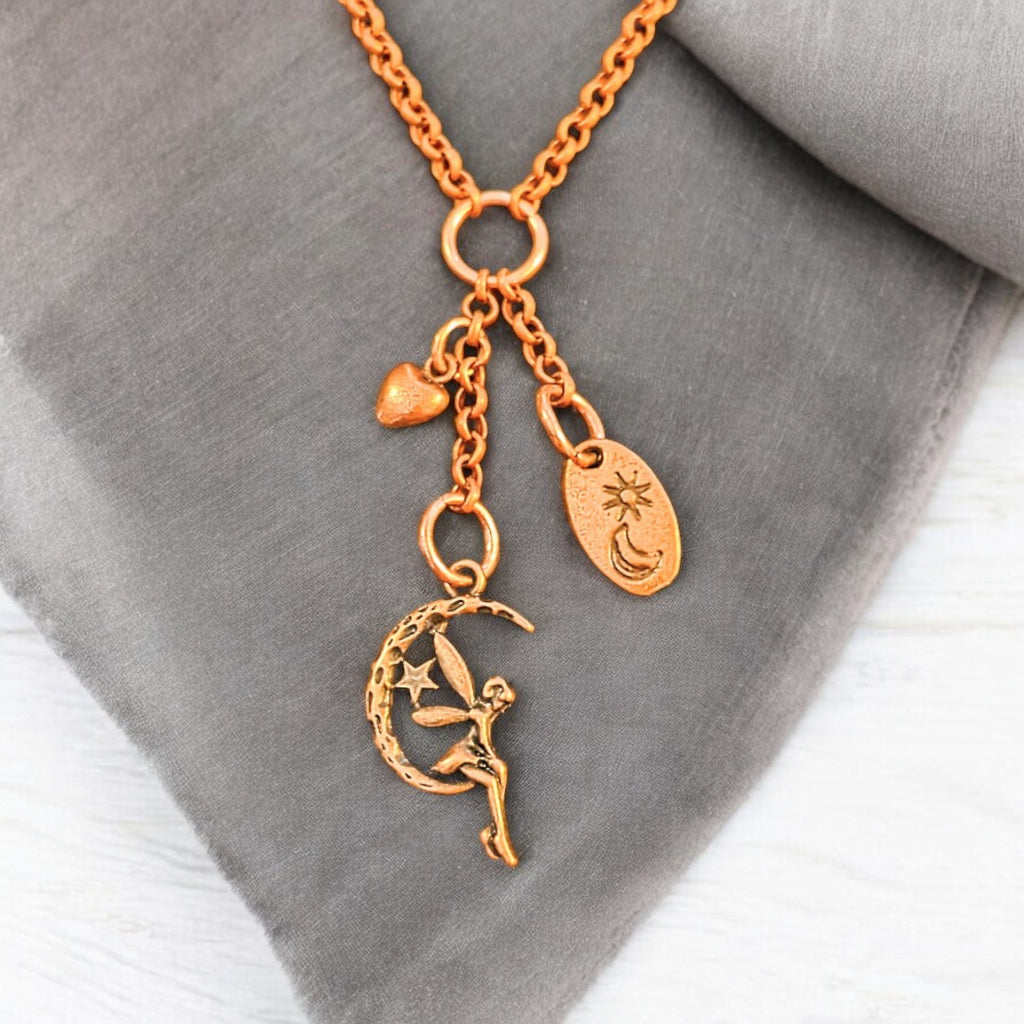 Fairy Moon Copper Charm Keeper Necklace, 18-24 inch