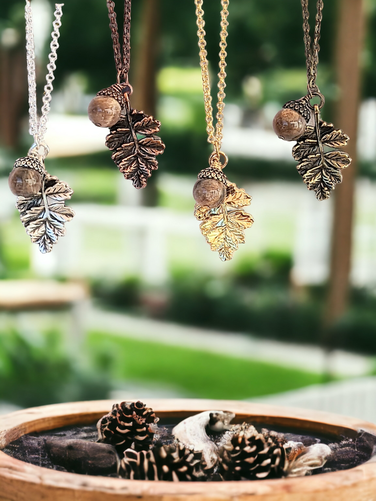 Acorn Oak Leaf Necklace, Antique Bronze