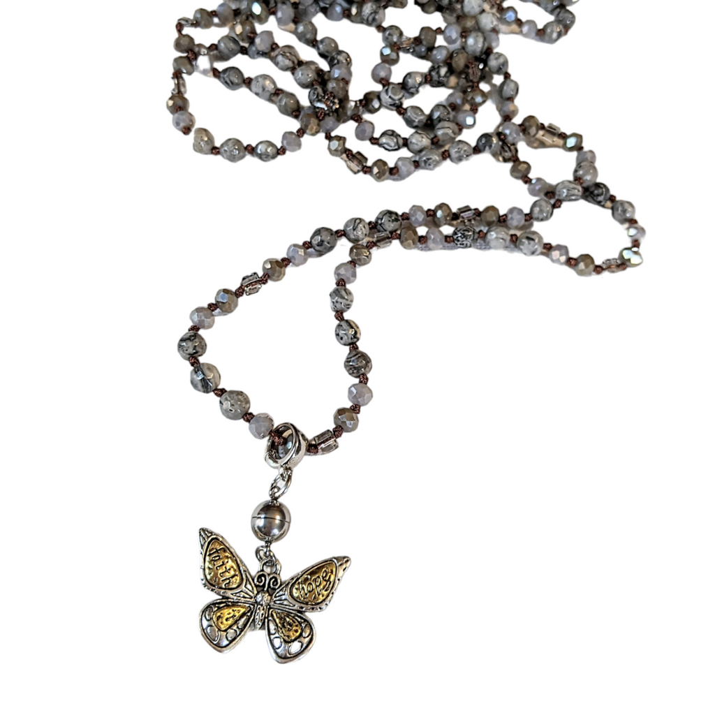 Crazy Lace Agate Semi-Precious Gemstone Necklace with Pendants- 60 inch