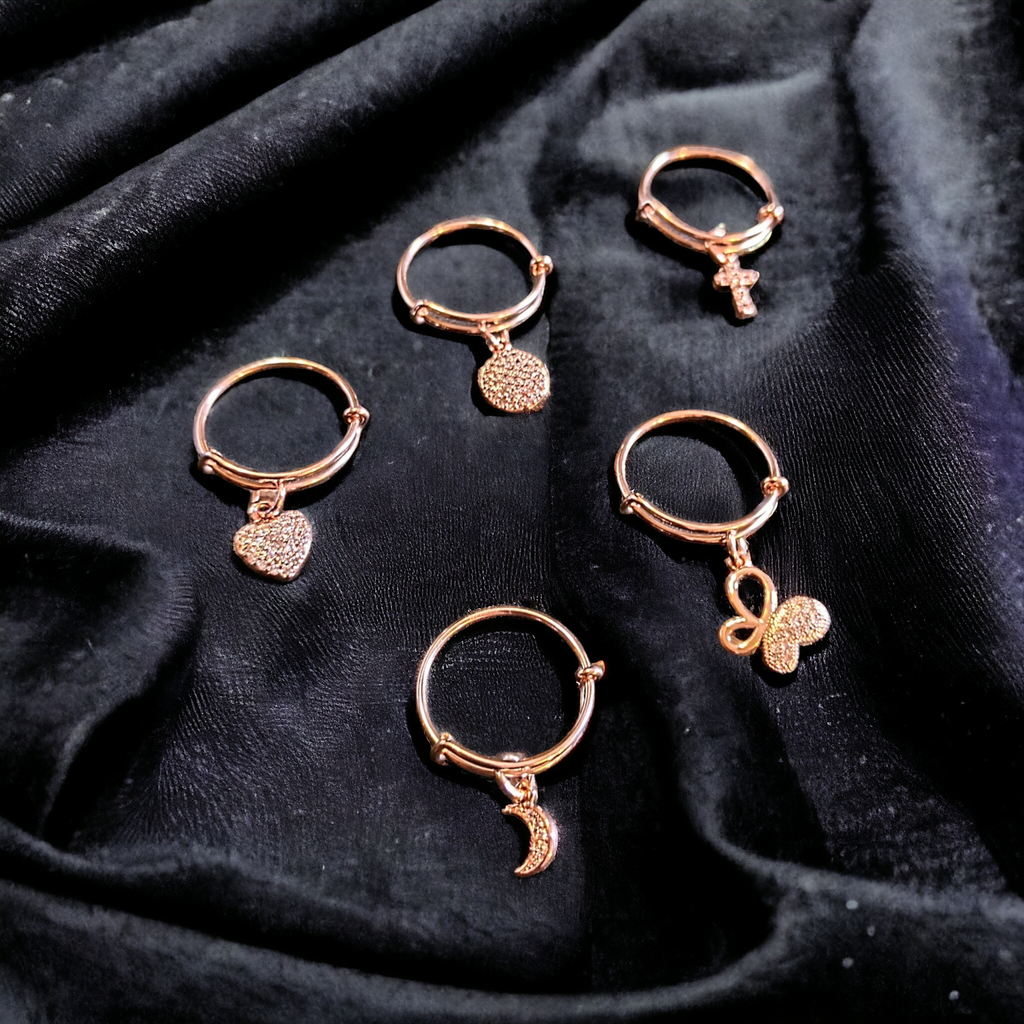Rose Gold Expandable Charm Ring - size 5-7