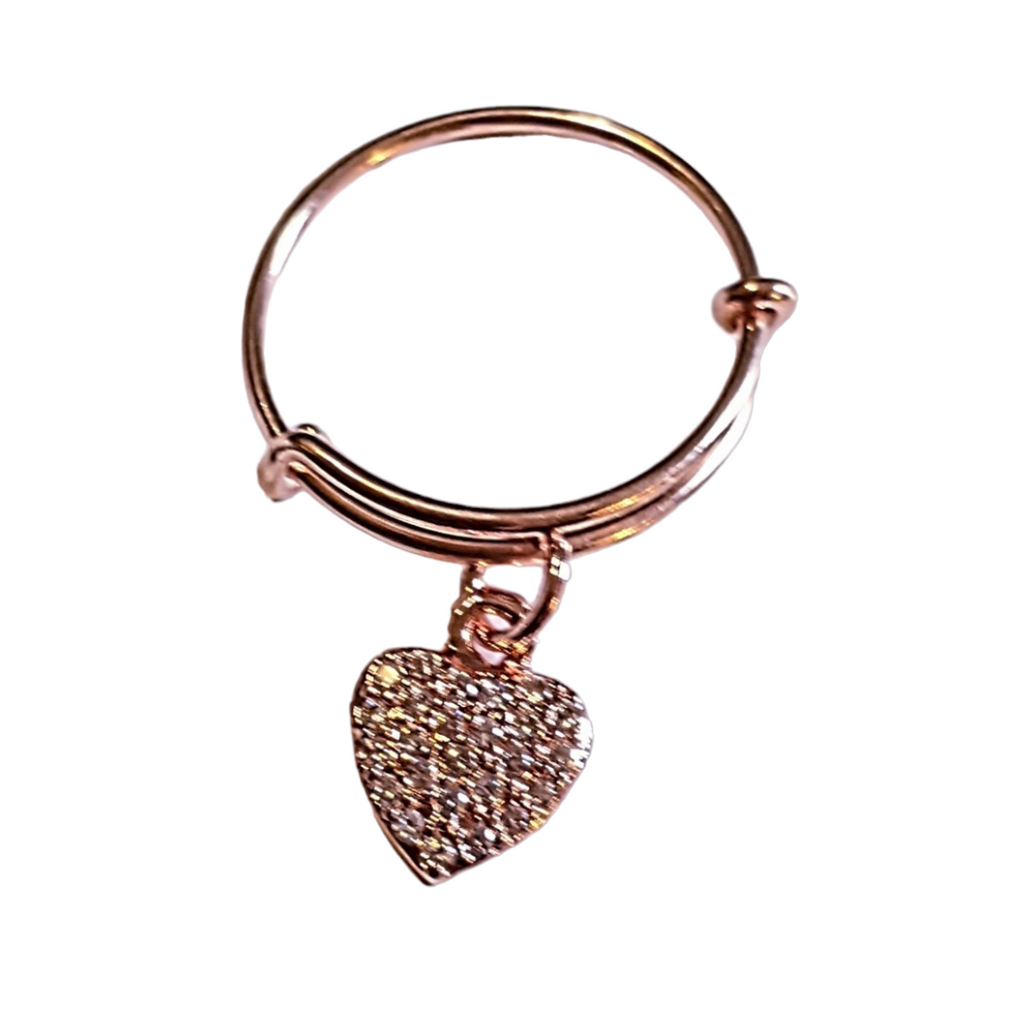 Rose Gold Expandable Charm Ring - size 5-7 CZ Heart