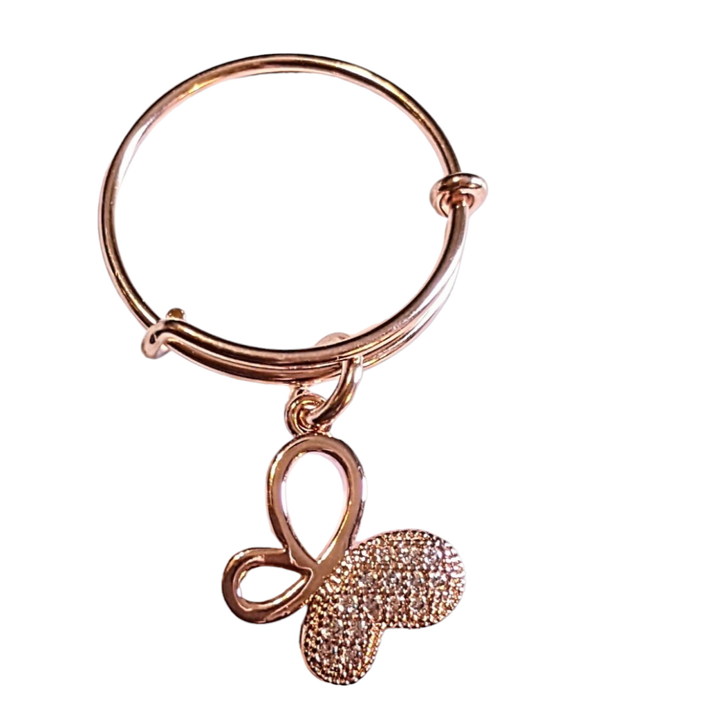 Rose Gold Expandable Charm Ring - size 5-7 CZ Butterfly