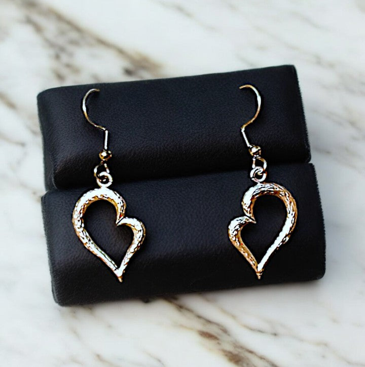 Silver Art Deco Heart dangle earrings