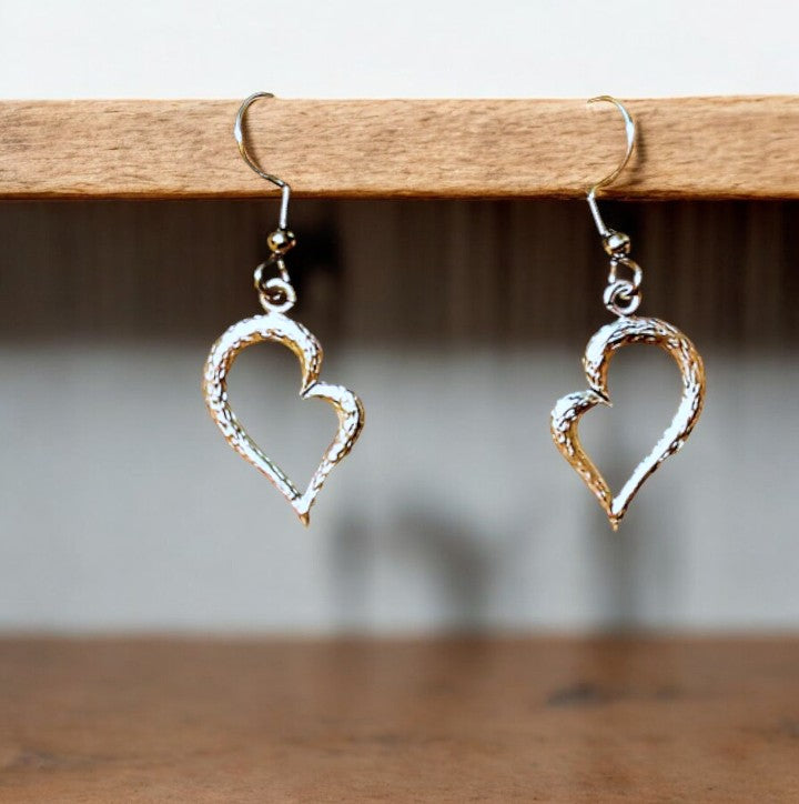 Silver Art Deco Heart dangle earrings