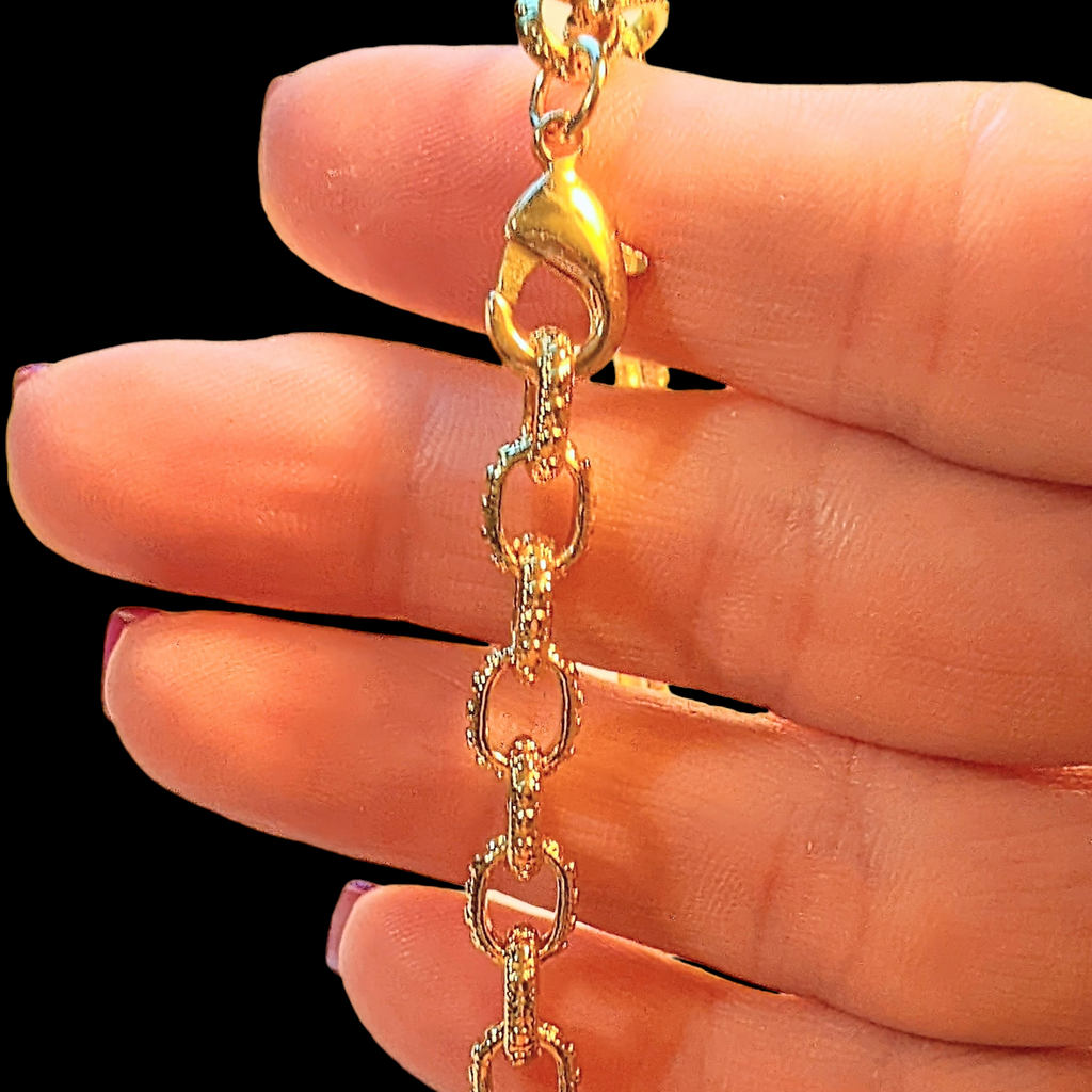 24k Gold Filled Textured Oval Link Charm Bracelet Base - D.I.Y. - BUILD YOUR CHARM BRACELET!