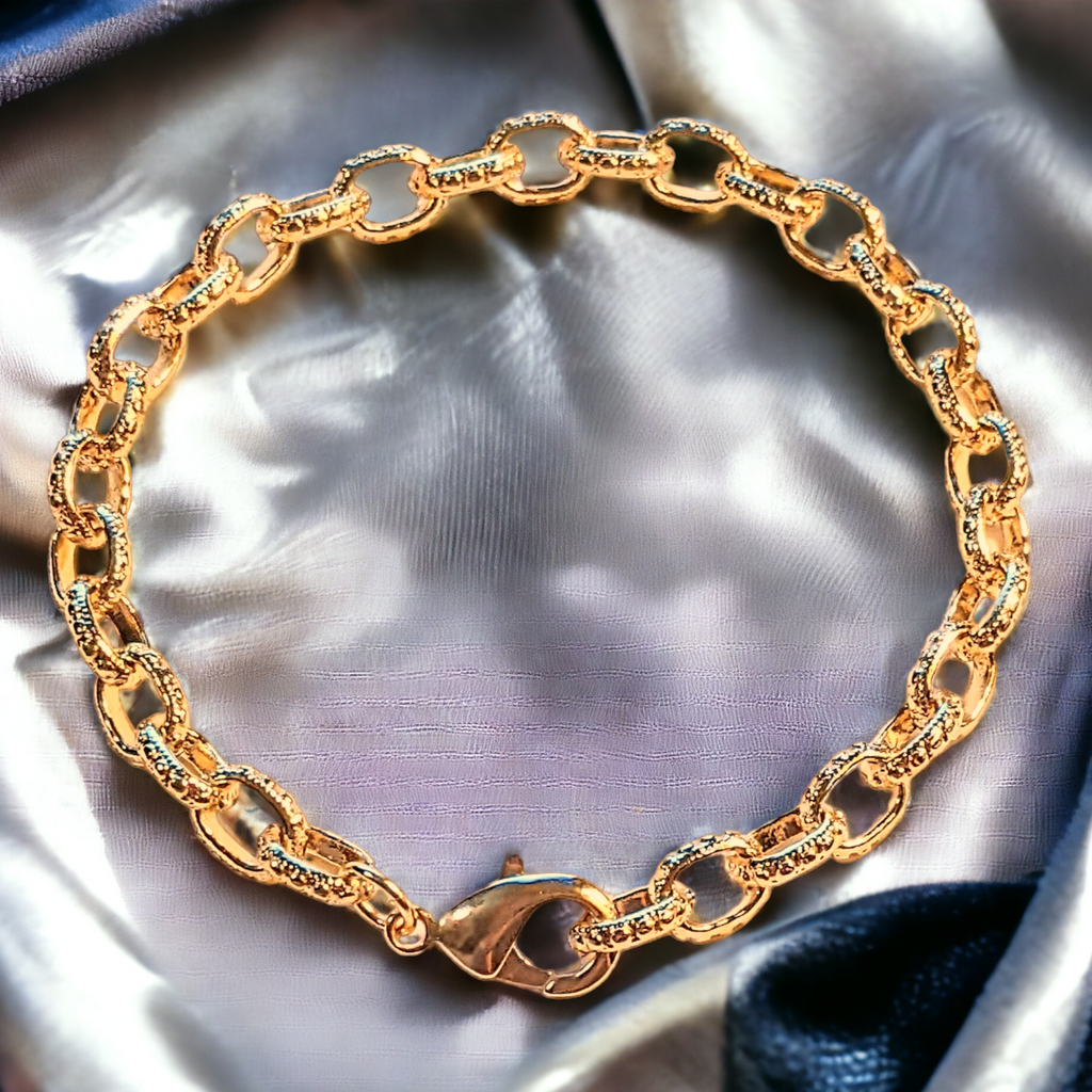 24k Gold Filled Textured Oval Link Charm Bracelet Base - D.I.Y. - BUILD YOUR CHARM BRACELET!