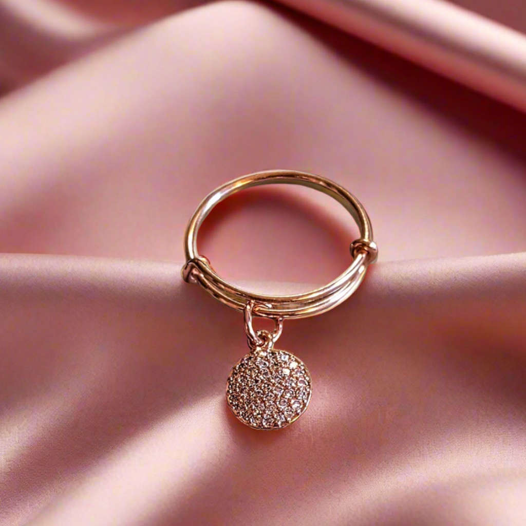 CZ Full Moon Rose Gold Circle Ring 5-7