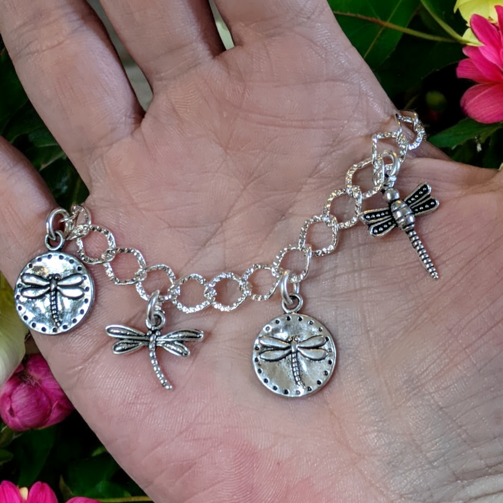 Silver Dragonfly Charm Bracelet