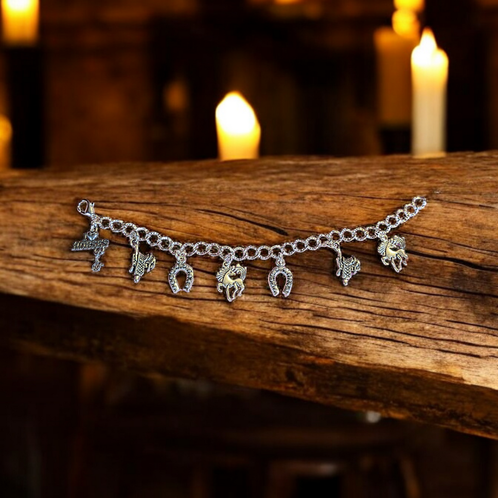 Silver I Love Horses Charm Bracelet