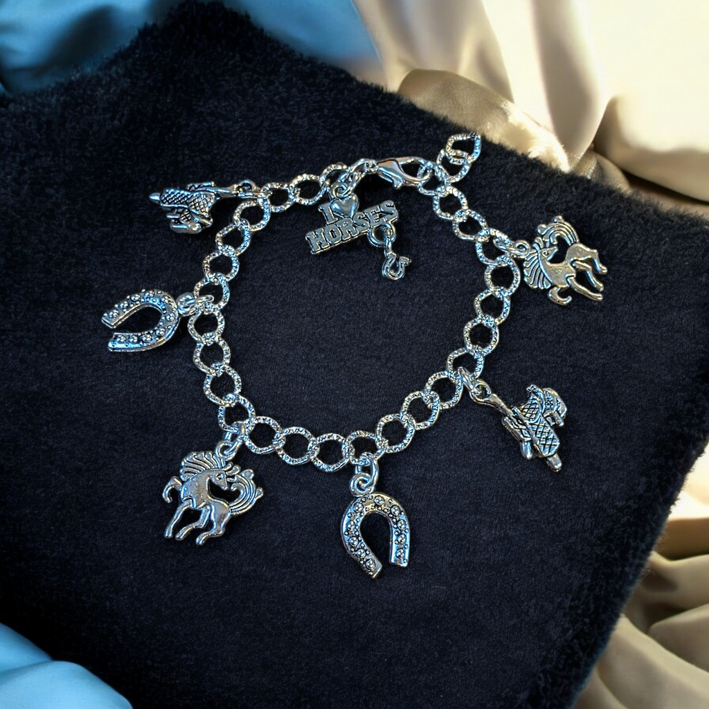 Silver I Love Horses Charm Bracelet