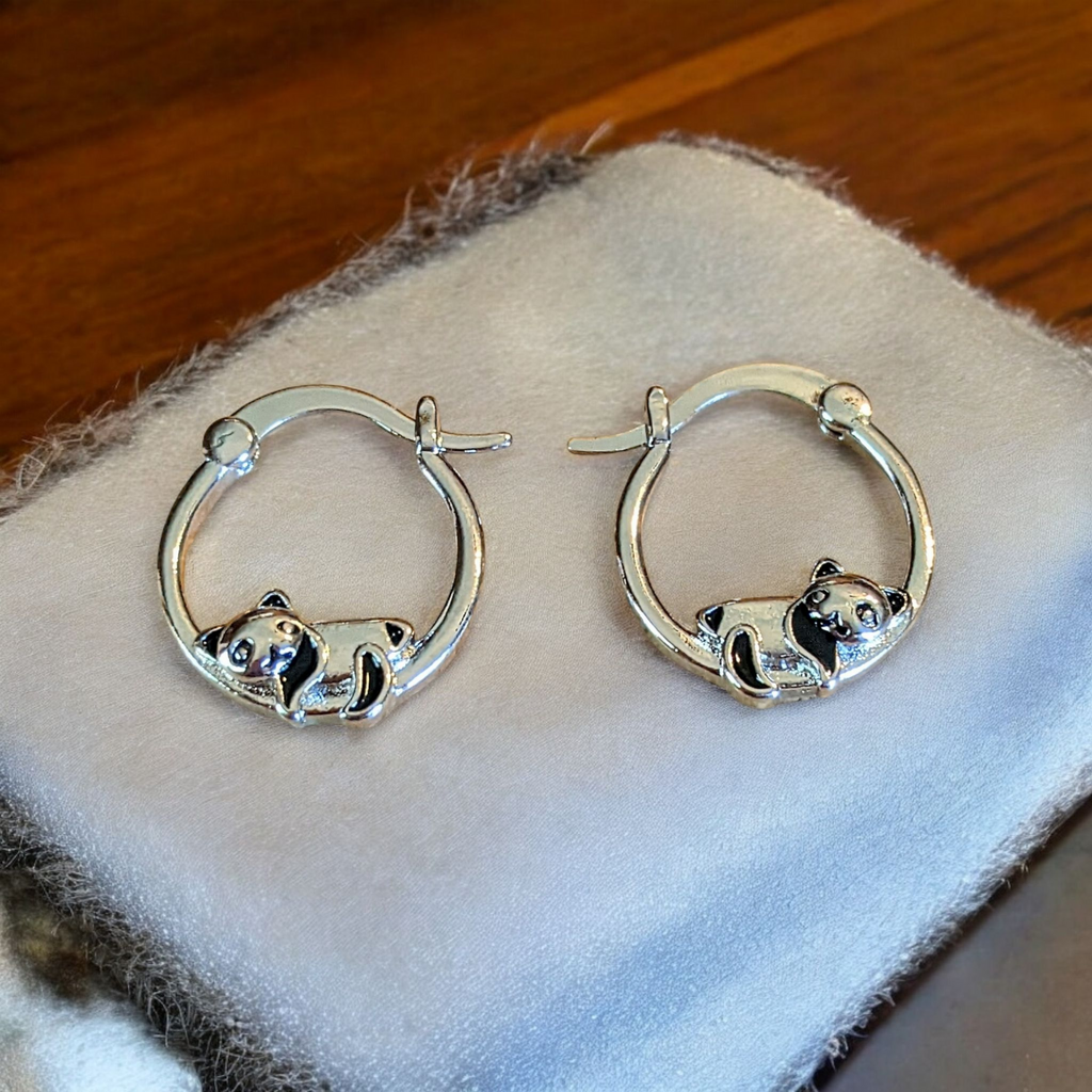 Panda Sterling Silver huggie earrings