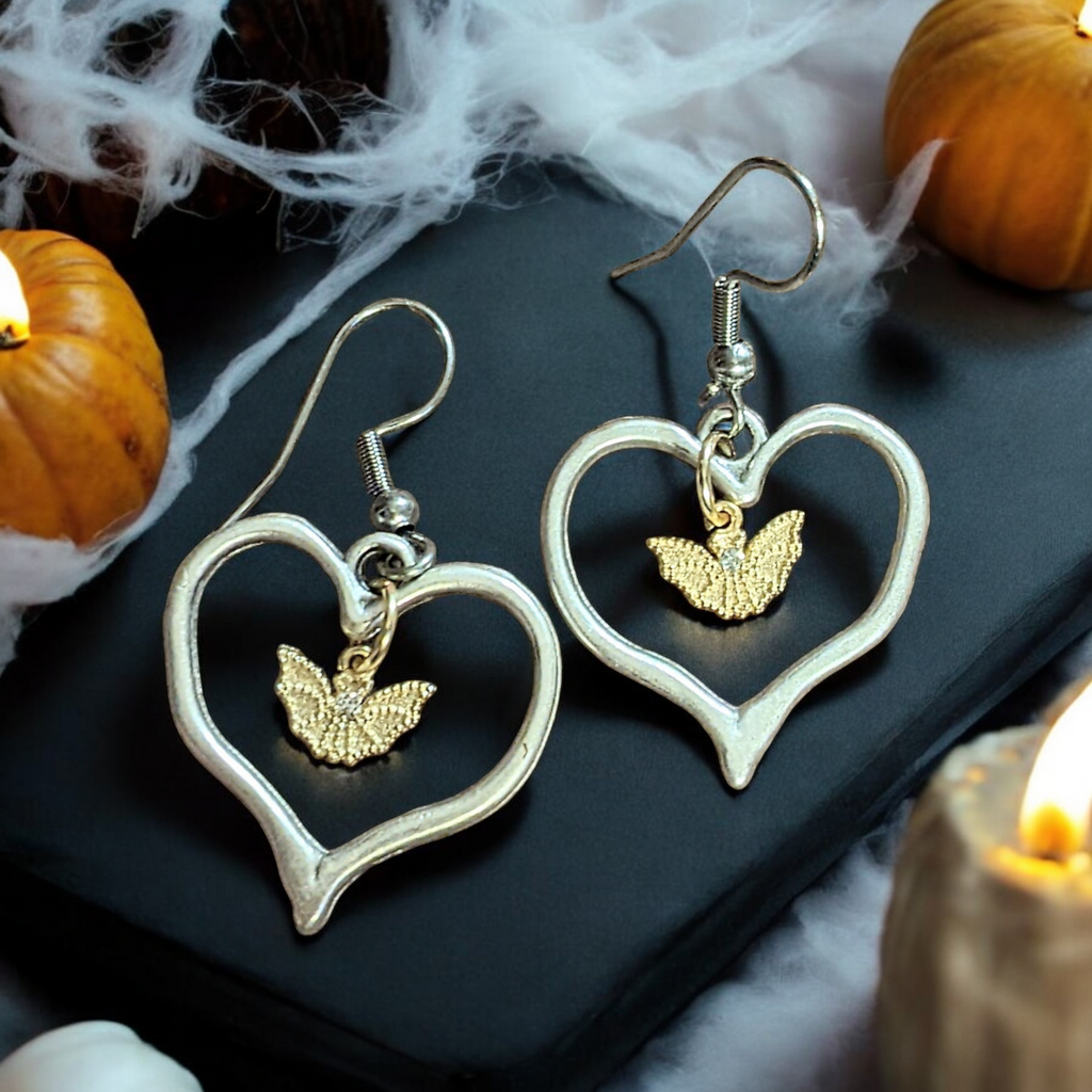 Two-Tone Bat Heart Earrings