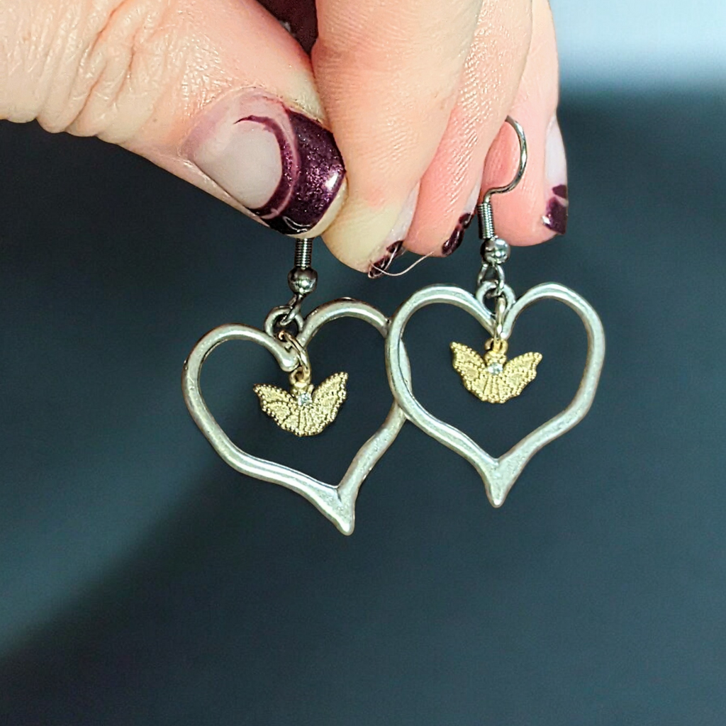 Two-Tone Bat Heart Earrings