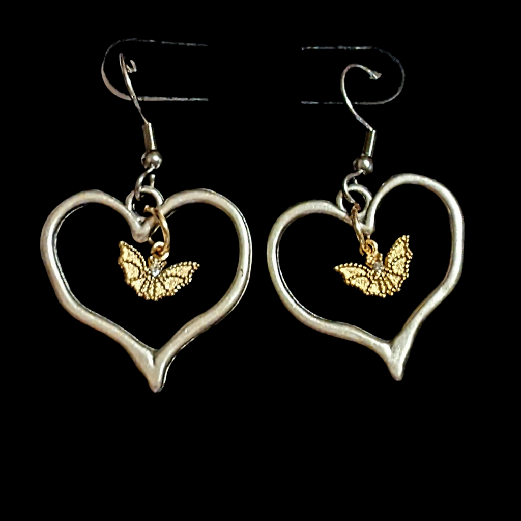 Two-Tone Bat Heart Earrings