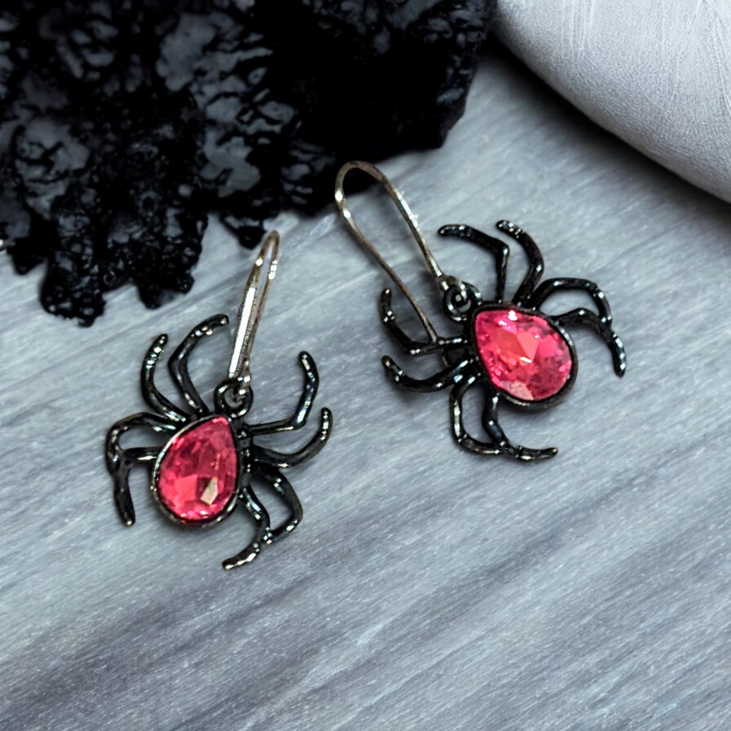 Red Crystal Spider Earrings