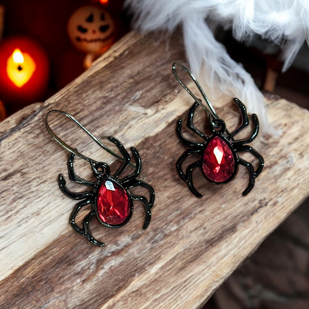 Red Crystal Spider Earrings