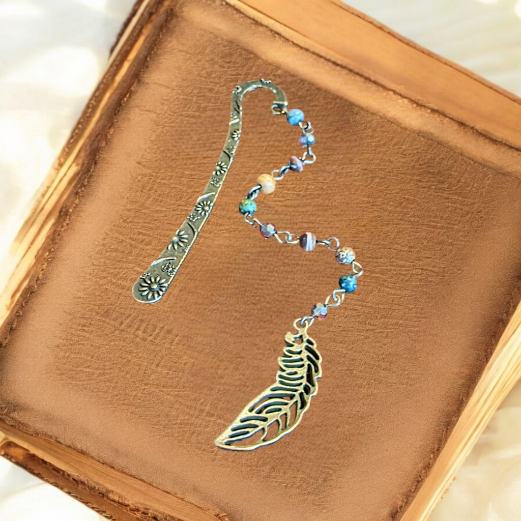 Bronze Feather Gemstone Bead Bookmark