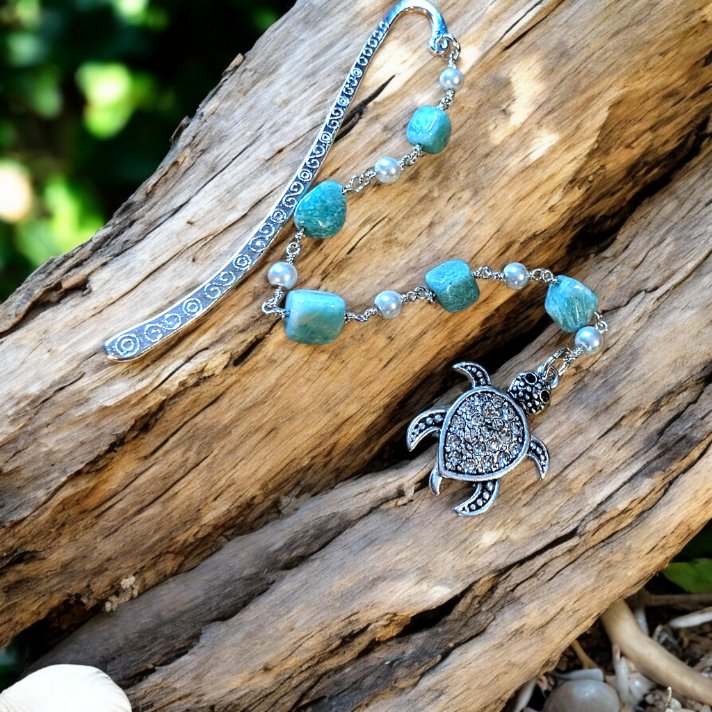 Sea Turtle Amazonite Gemstone Bookmark