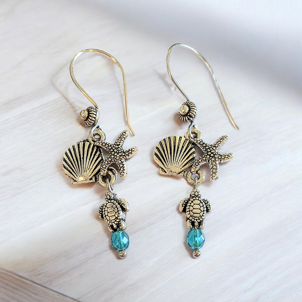 Beach Theme Earrings - Silver