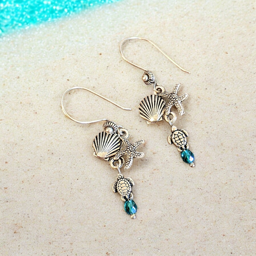 Beach Theme Earrings - Silver