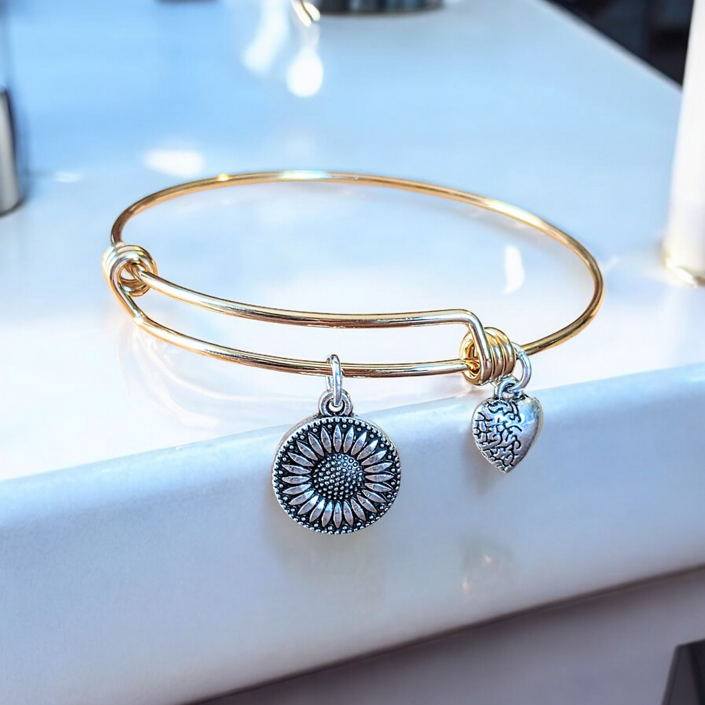 Two Tone Sunflower Charm bangle