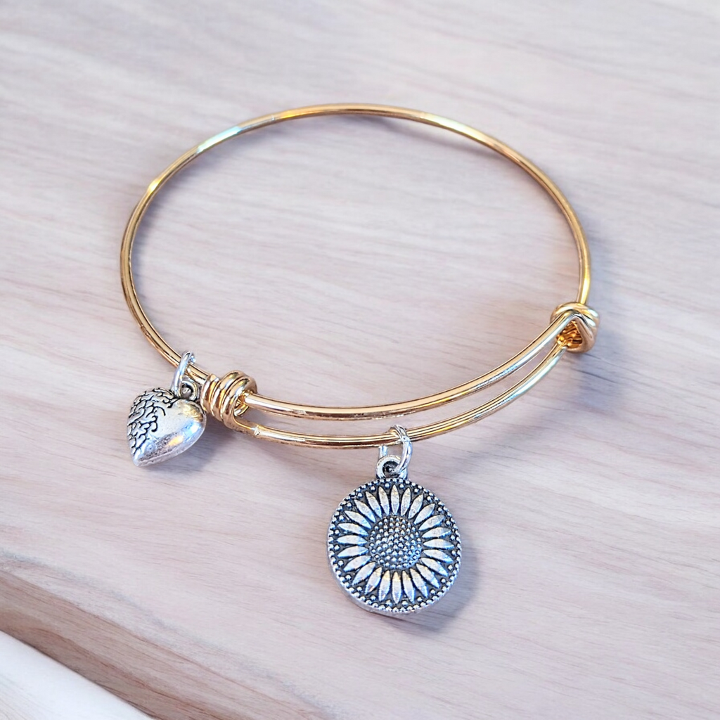 Two Tone Sunflower Charm bangle