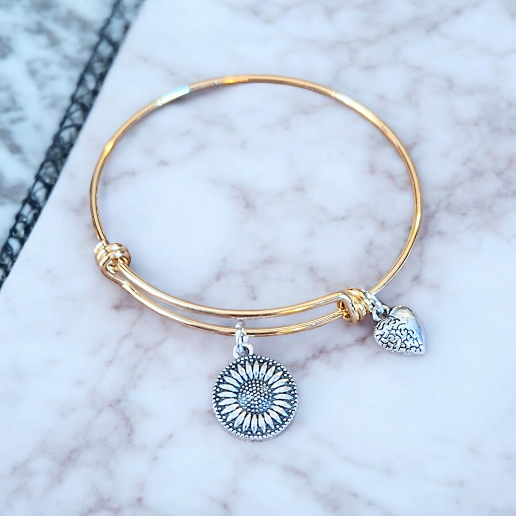 Two Tone Sunflower Charm bangle