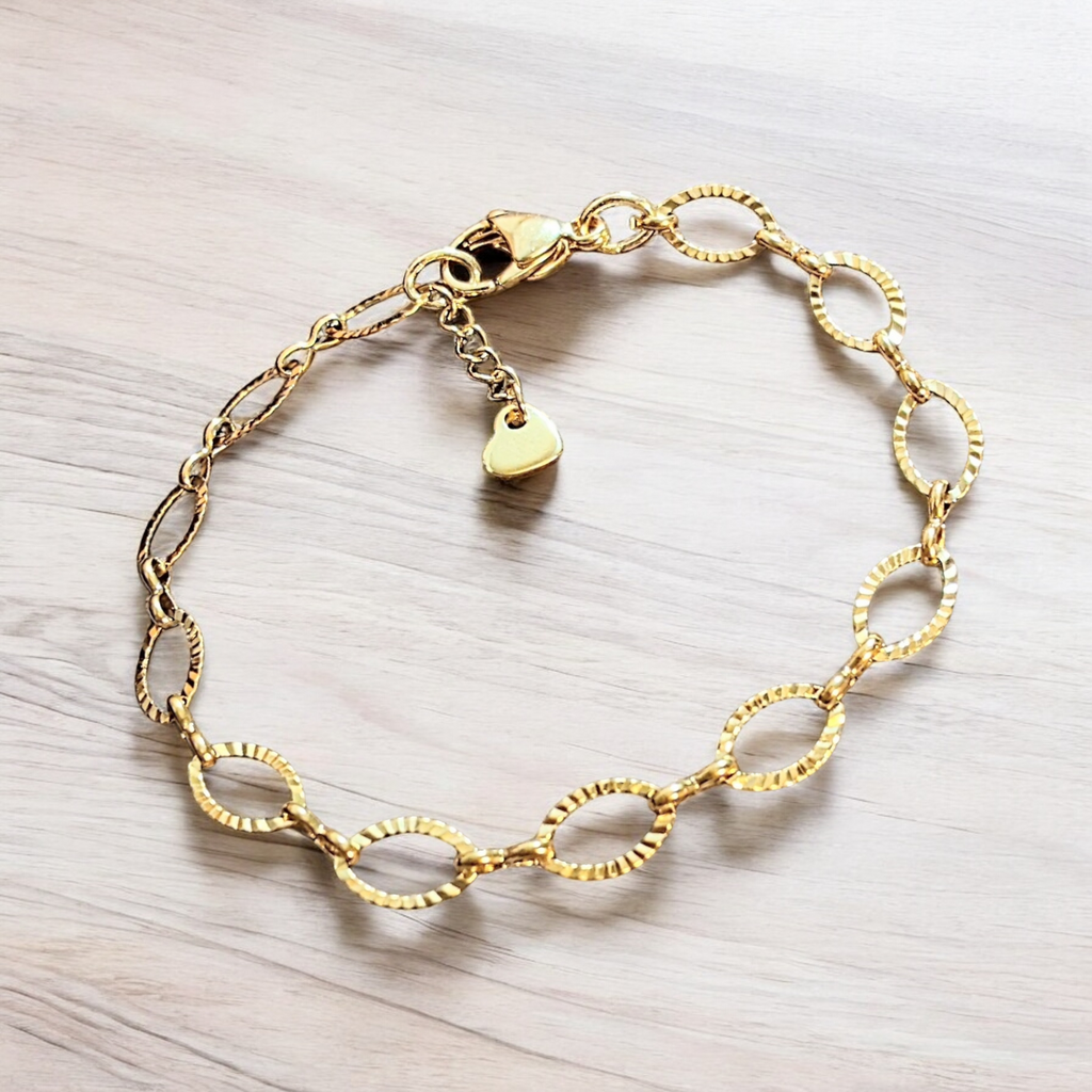 Shiny Gold Textured Oval Link Charm Bracelet Base II - D.I.Y. - BUILD YOUR CHARM BRACELET!