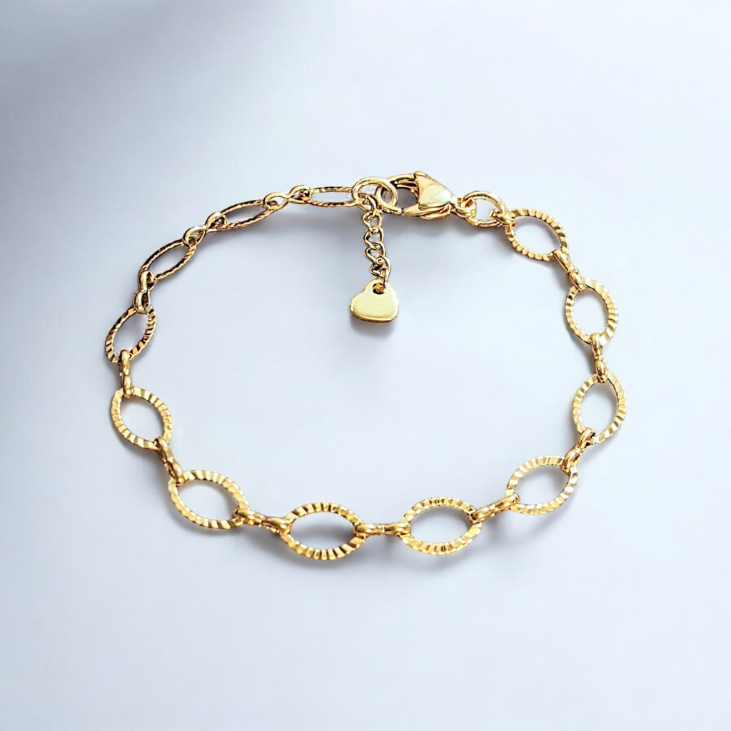 Shiny Gold Textured Oval Link Charm Bracelet Base II - D.I.Y. - BUILD YOUR CHARM BRACELET!