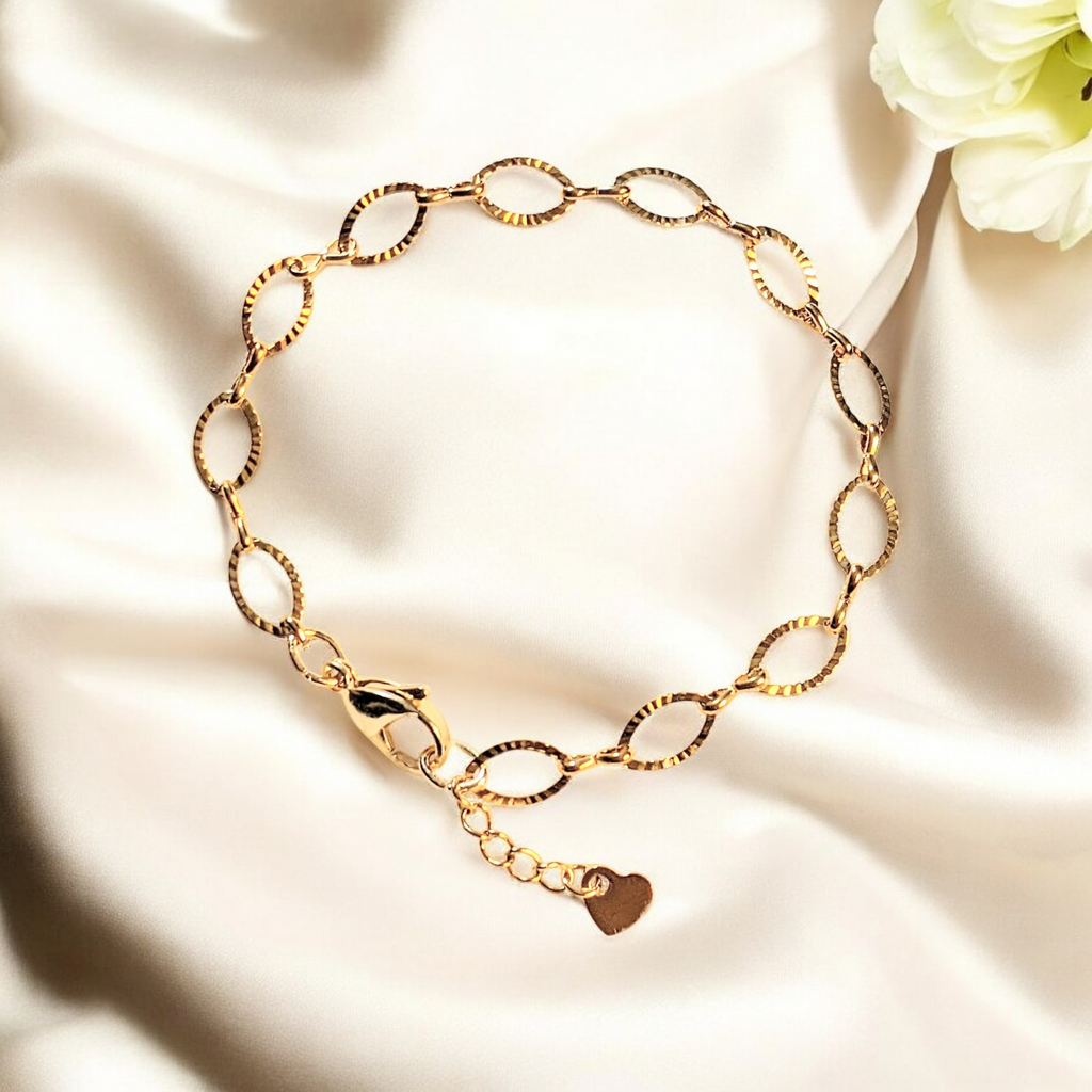 Shiny Gold Textured Oval Link Charm Bracelet Base II - D.I.Y. - BUILD YOUR CHARM BRACELET!