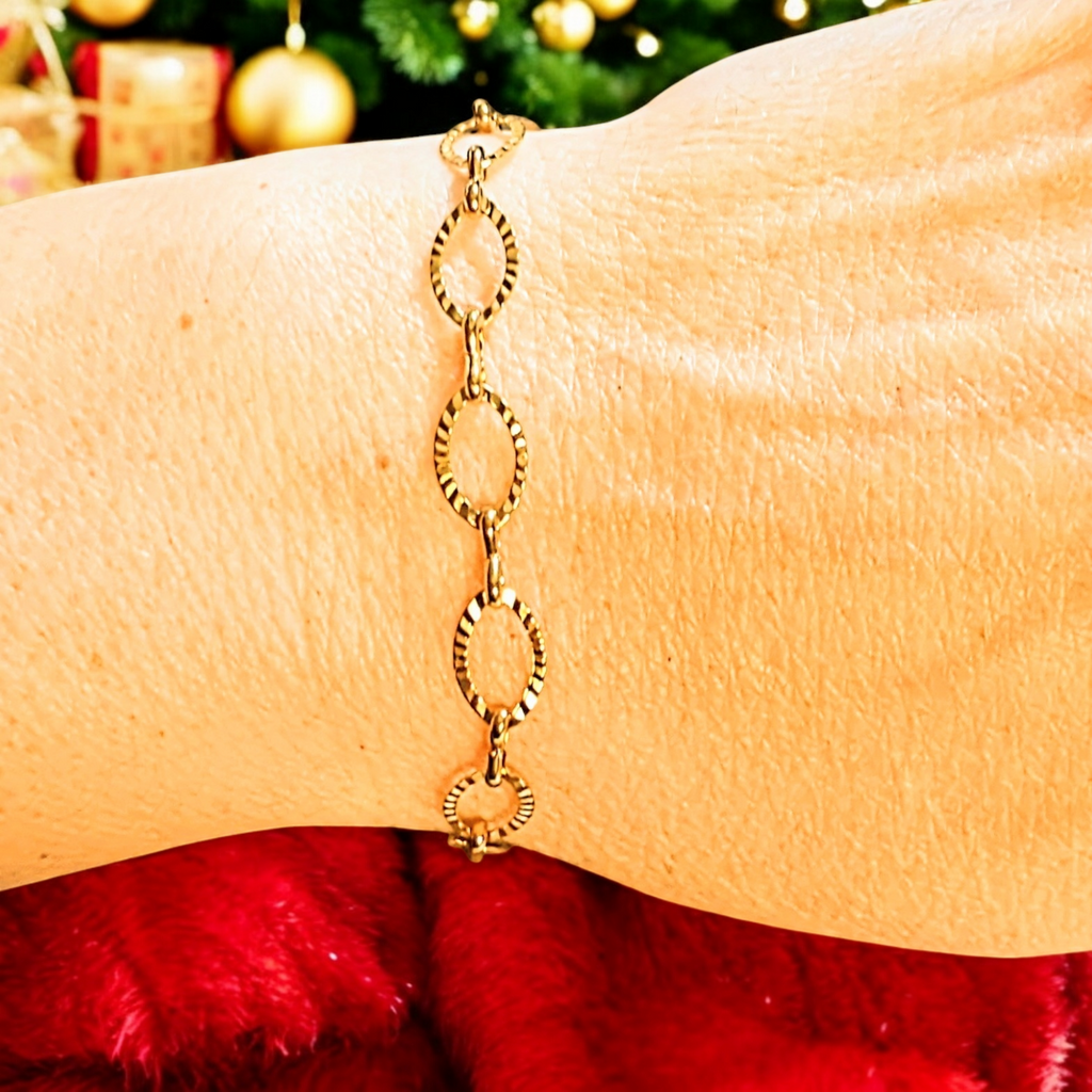 Shiny Gold Textured Oval Link Charm Bracelet Base II - D.I.Y. - BUILD YOUR CHARM BRACELET!