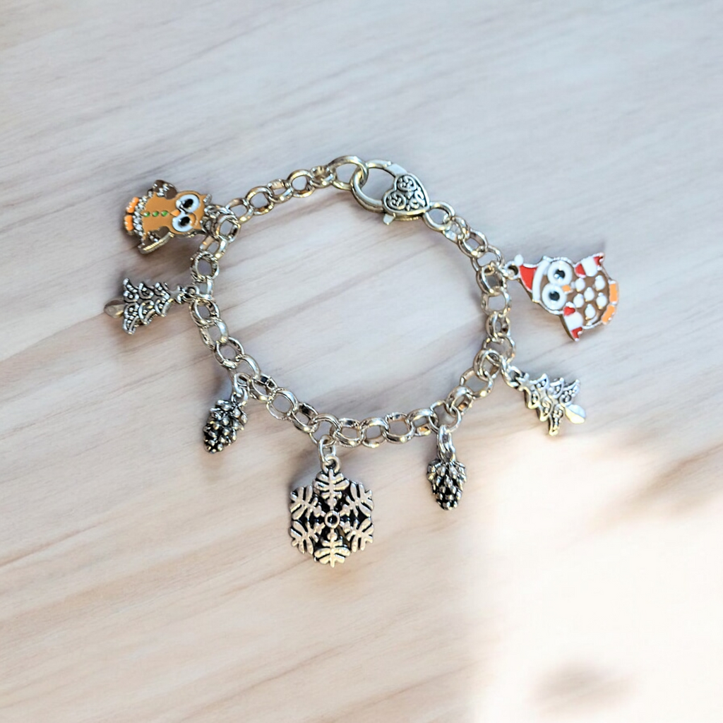 Christmas Owls Silver Charm bracelet