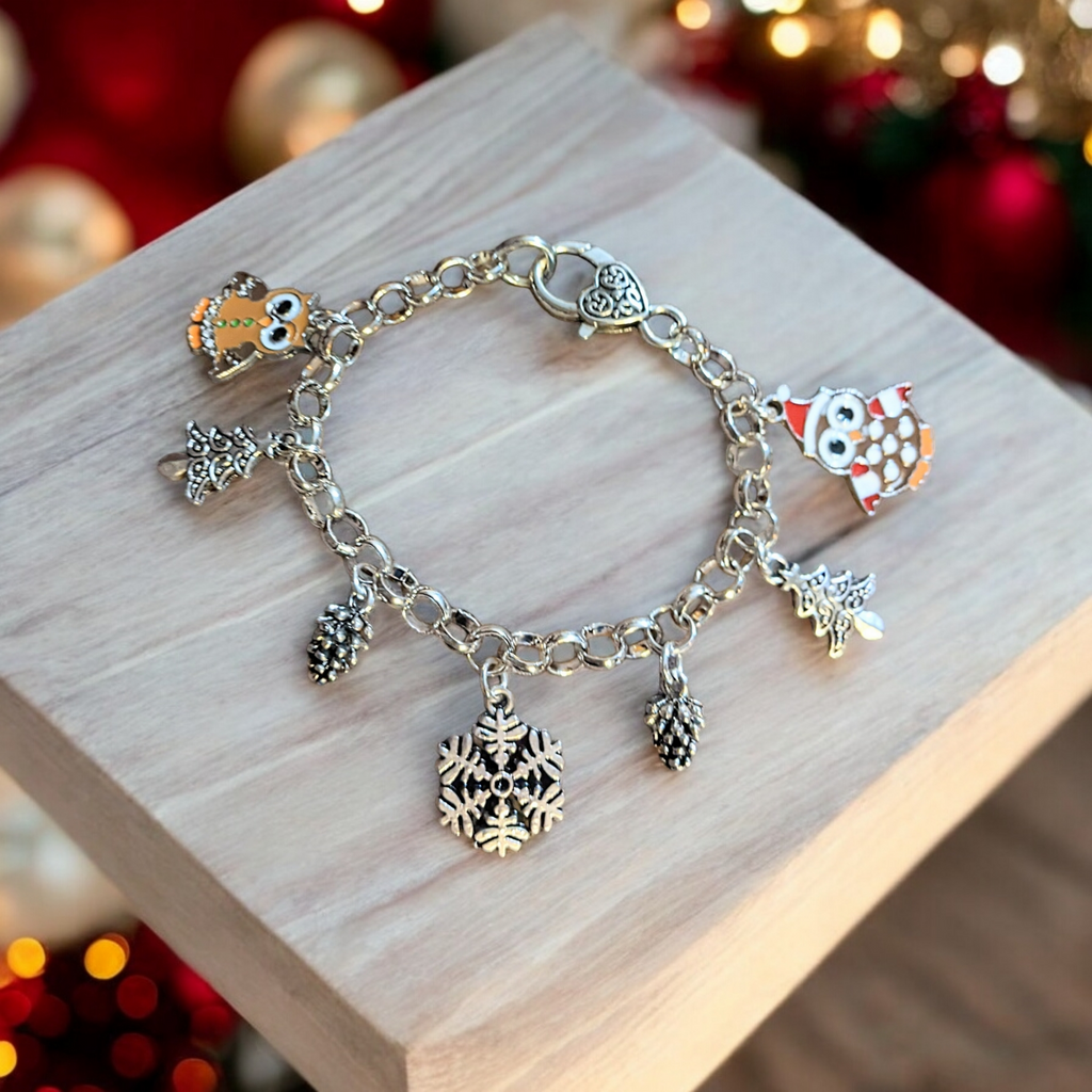 Christmas Owls Silver Charm bracelet