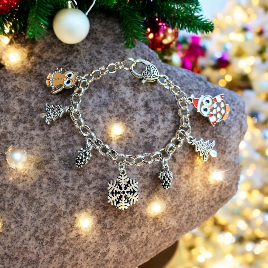 Christmas Owls Silver Charm bracelet