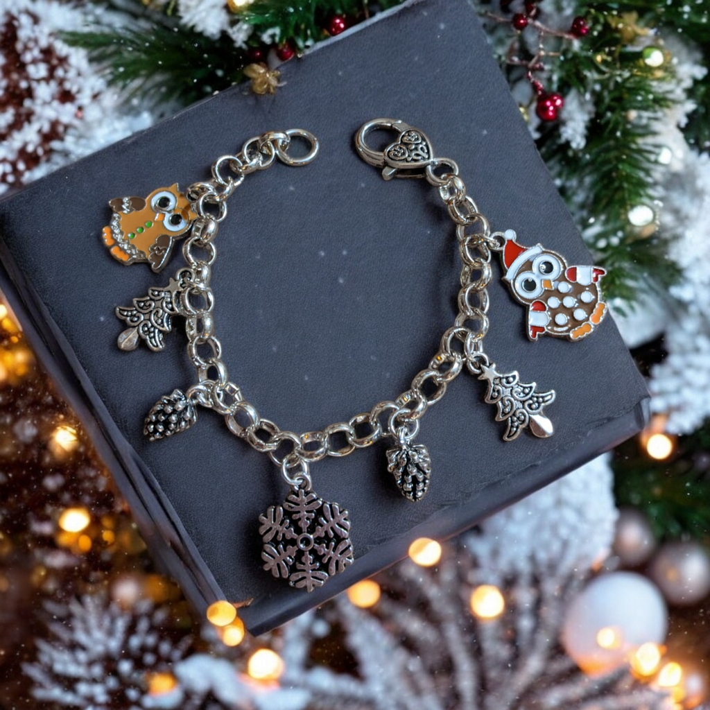 Christmas Owls Silver Charm bracelet