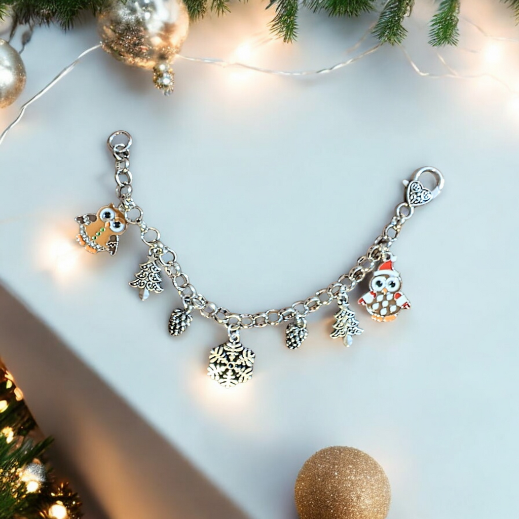 Christmas Owls Silver Charm bracelet