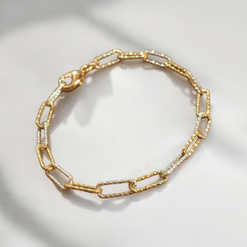 Two Tone Diamond Cut Paperclip Chain Bracelet