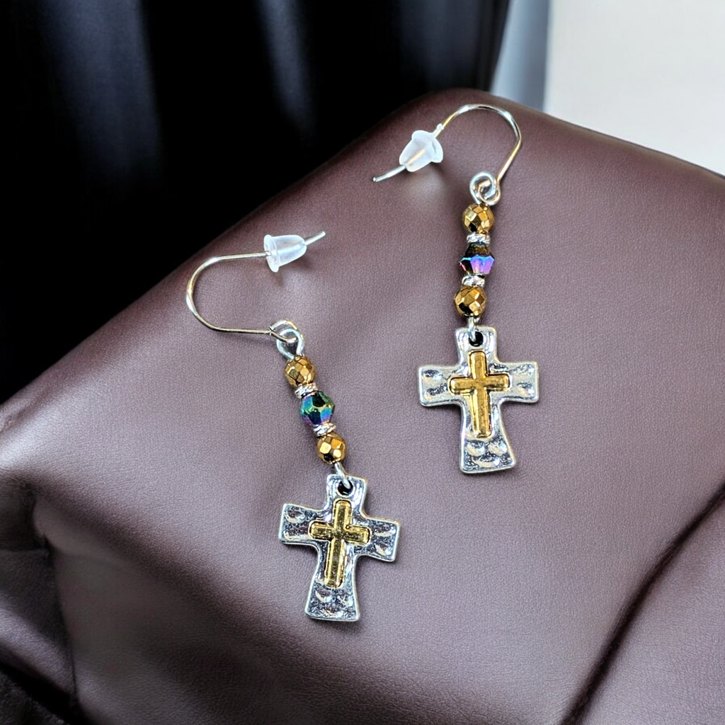 Two-Tone Cross Beaded Earrings