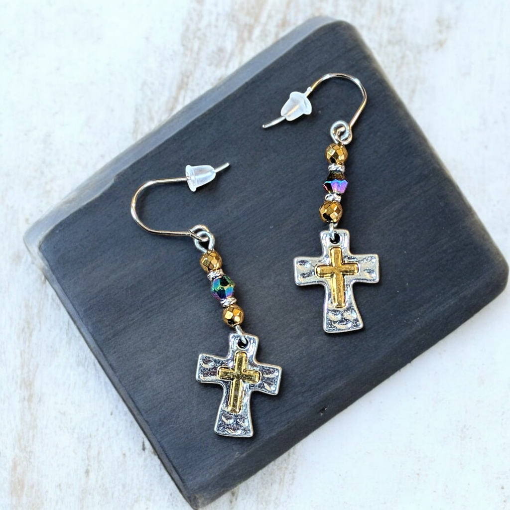 Two-Tone Cross Beaded Earrings